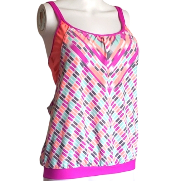 Next Sexy Printed Layered-Style Rosy Tankini Swimwear Top Only Women's Sz 34 B/C - Picture 3 of 10